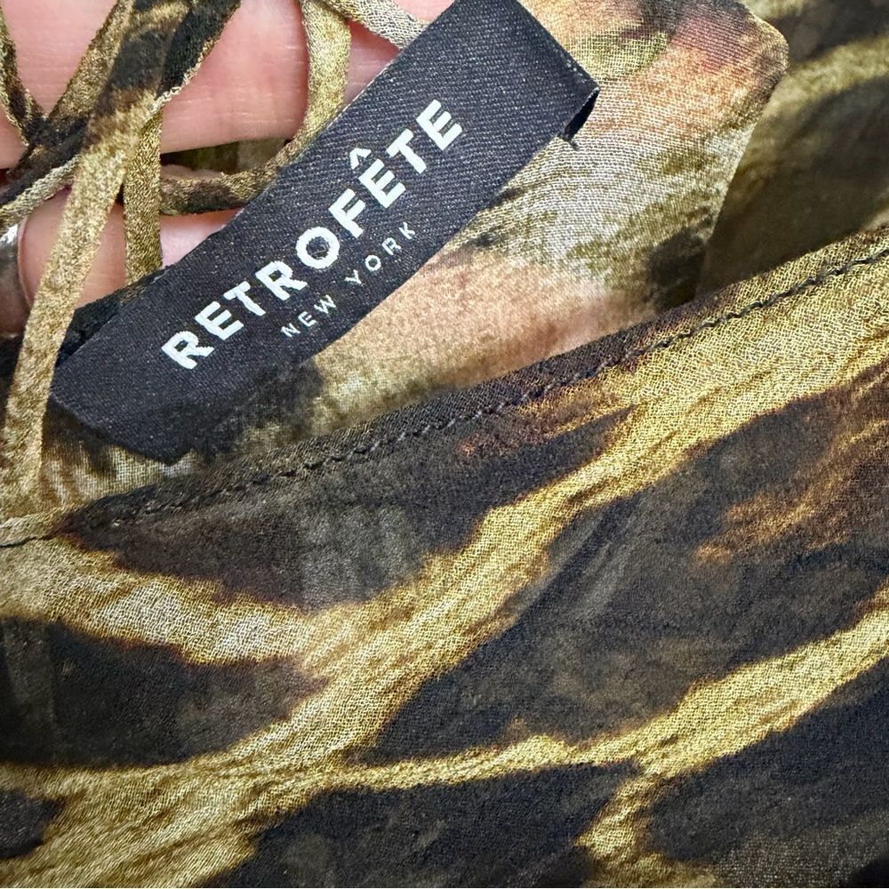 RETROFETE Vienna Dress Animal Print Sheer silk maxi gown lace up FWRD Revolve M - Picture 10 of 14